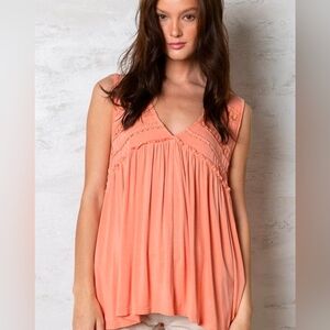 POL Dreamy Days Babydoll Tank Top Peach Sleeveless Women's Top